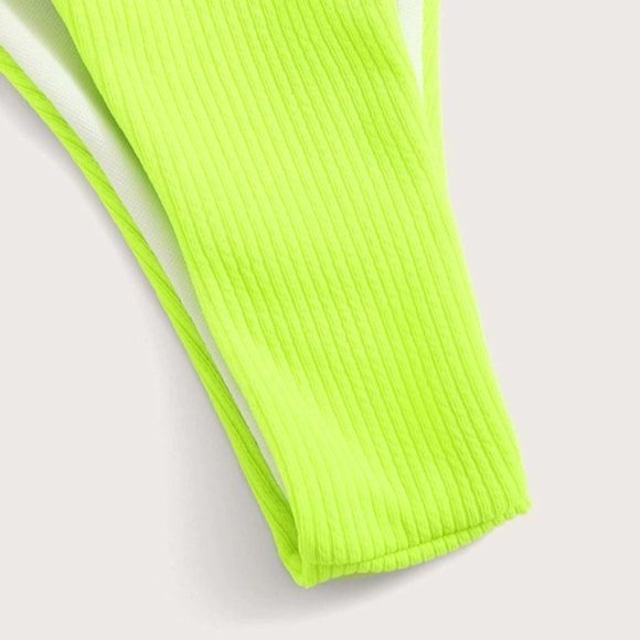 Neon Lime Ribbed Triangle Bikini Swimsuit-NWT - Picture 5 of 6